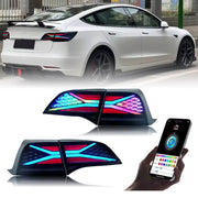 Tesla Model 3/Y RGB tail lights with customizable colors and sleek design for an upgraded look.
