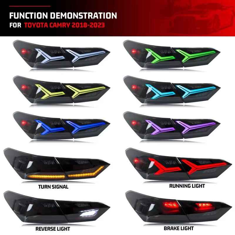 Aftermarket Fish Bone LED Tail Lights w/Sequential Animation for Toyota Camry 2018-2022