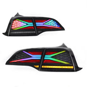 RGB tail lights for Tesla Model 3/Y 2018-2023 showcasing vibrant colors and modern design.