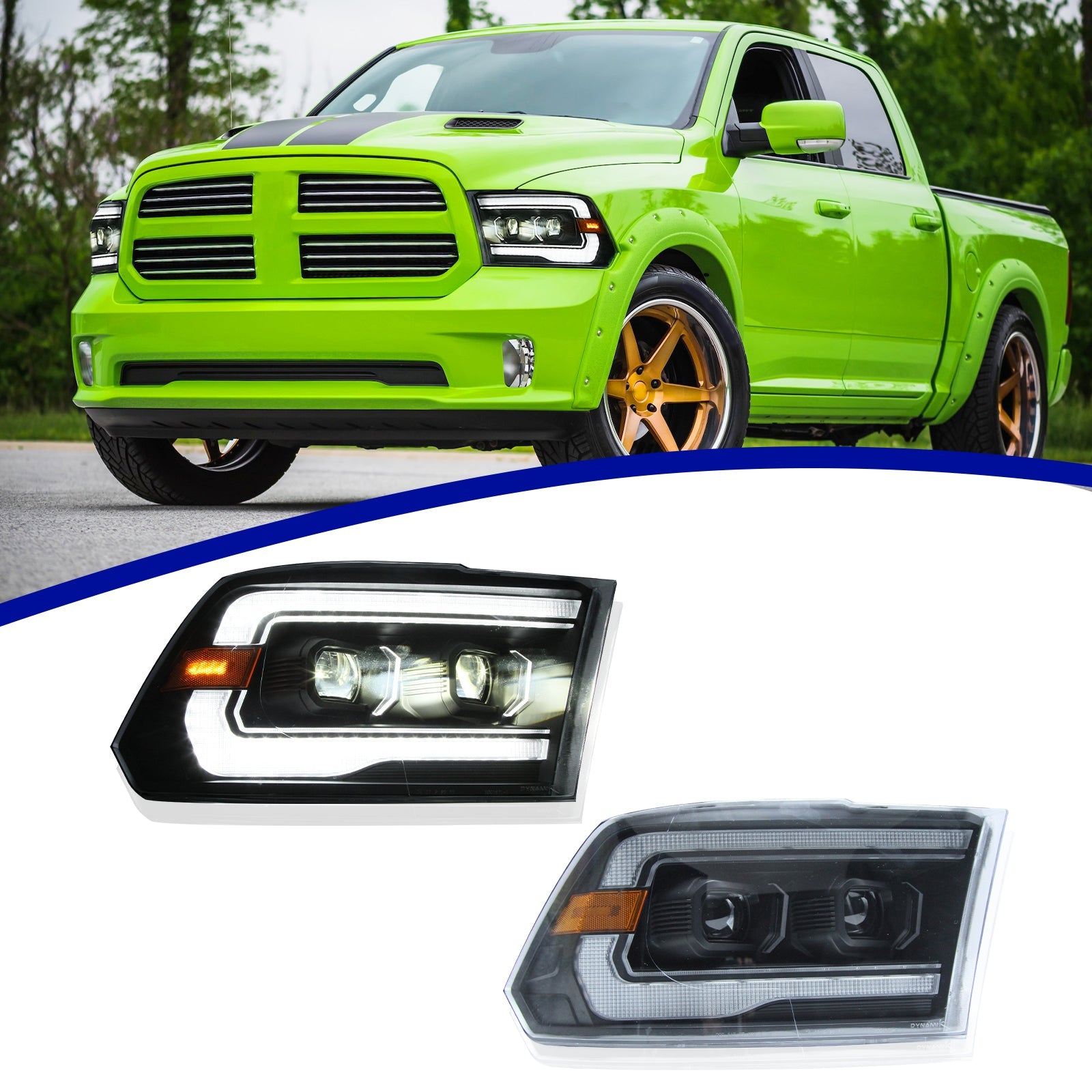 Dodge Ram 1500, 2500, 3500  LED Headlights （2009-2018）